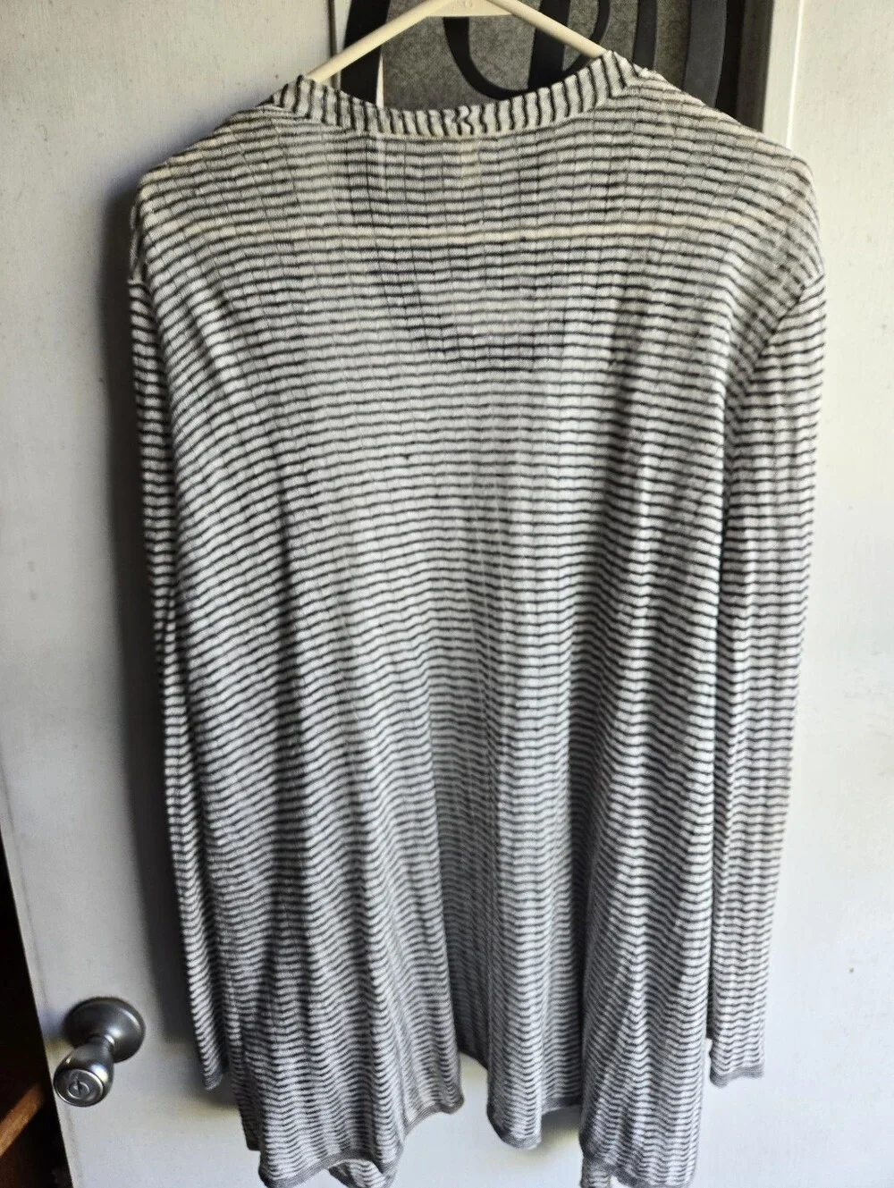 Eileen Fisher Lightweight Dark & Light Gray Striped Open-Front Women's Cardigan